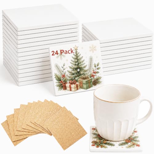 24 PCS Ceramic Tiles for Crafts 4x4 Inch Unglazed Ceramic Coasters