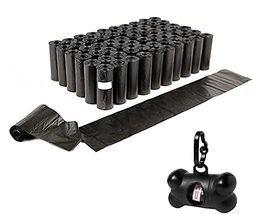 Bolsas de Excrementos de mascotas - Dispensador de Clip para Correa - Bolsas para Caca de perro - Pack 20 Rollos - 300 bolsas - Color Negro - Extra Gruesas para perros - Resistentes Cover