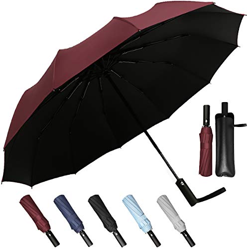 XUYAO 12 Ribs Windproof Travel Umbrella with Teflon Coating and UV Protection, Sun&Rain&Snow