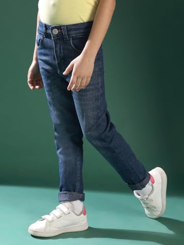 Image of Tales & Stories Boys Slim Fit Denim Jeans | 5-Pocket Stylish Mid-Rise Pants| Durable Cotton Denim Lycra with Button Closure | Casual Wear