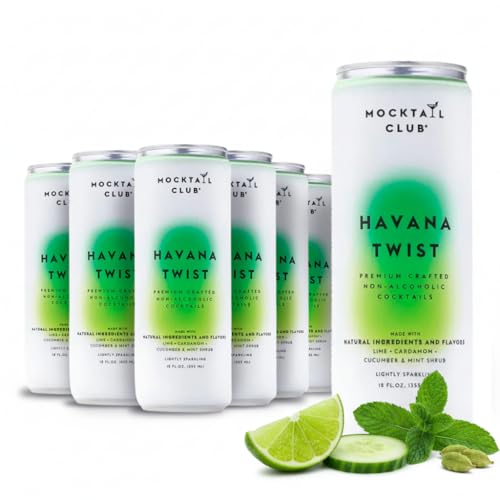 Mocktail Club Havana Twist Non-Alcoholic Sparkling Craft Cocktail - 12x12 Oz Cans | 80 Calories, Non-GMO, No Artificial Ingredients, Gluten Free, Vegan | Lime, Cucumber & Mint Shrub with Cardamom