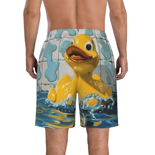 Men's Quick Dry Swim Shorts Yellow Rubber Duck Oil Painting Water Cute Beach Trunks with Pockets2