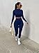 GOKATOSAU Women's Sexy 2 Piece Outfits Long Sleeve Crop Top Pants Set Club Jumpsuits Navy
