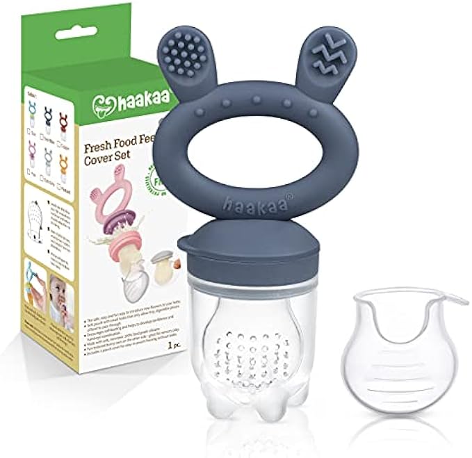 Haakaa Baby Fruit Food Feeder Pacifier | Milk Frozen Set | Silicone Feeder and Teether for Infant Safely Self Feeding, BPA Free Teething Relief Toy (Steel Blue)