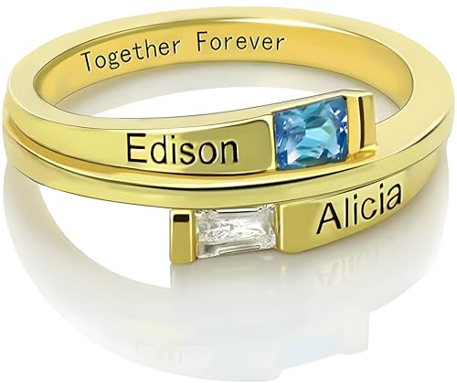 Custom Double Baguette Bypass Rings With Two Birthstones and Three Names For Women 925 Sterling Silver Personalized Wedding Engagement Rings Birthday Jewelry Christmas Gifts2