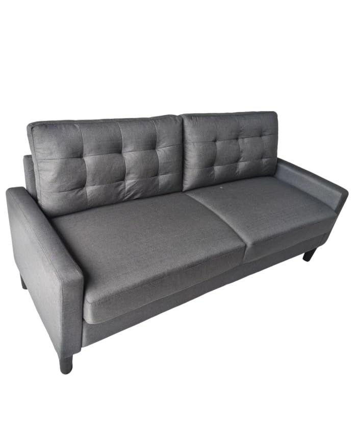 SWEET SOFA® Sofá Dubi 3 Plazas – Diseño Minimalista, Tela Antimanchas, Cojines Desenfundables y Patas de Madera – Sofá Moderno y Confortable para Salón 184 cm Color Gris Oscuro