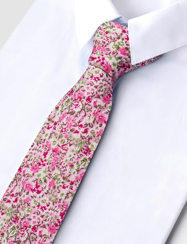 Image of Barry.Wang 100% Cotton Floral Ties for Men 63 inch Extra Long Necktie Clip