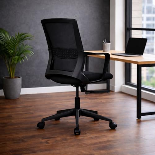 Image of Varaha Neer BIS Certified Office Chair | 5 Year Warranty| Curved Armrest & Smart Tilt Locking System|Dynamic Lumber Comfort & Class 4 Hydraulic Gas Lift Cylinder|Gaming Desk Chair for HOM|Black
