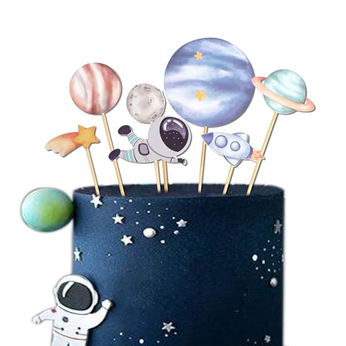 MUWEOL Outer Space Cake Topper - Planet Outer Space Themed Party Decorations,Rocket Astronaut Cake Topper,Spaceship Themed Kids Children Party Supplies