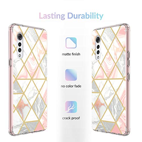 [3 Items] Jeylly For Lg Velvet Case With Screen Protector [2 Pack], Slim Stylish Marble Design Case For Women Girls, Hybrid Hard Pc Soft Tpu Shockproof Heavy Duty Sturdy Case For Lg Velvet, Rose Gold #TOP6