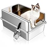 PETNF All Metal Cat Litter Box - All Stainless Steel Litter Box, Odor-Free Large Capacity with Included Litter Scoop, Leak-Proof High-Sided, Easy-to-Maintain for Big Cats & Multi-Cat Homes (1 Pack)