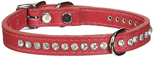 Image of Signature Leather Crystal Dog Collar, Salmon Solid Grain Leather, Fits 9.5 inch-11.5 inch Neck Size, 14 inch Overall Length