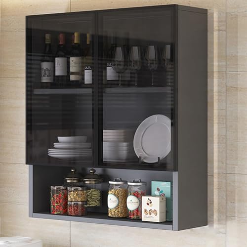 Mobiletto in Vetro Stretto da Parete - Elegante Soluzione salvaspazio da posizionare sopra Il WC per Bagno, Cucina e Soggiorno, con Maniglia a Scomparsa e Finitura Marrone/Grigia.
