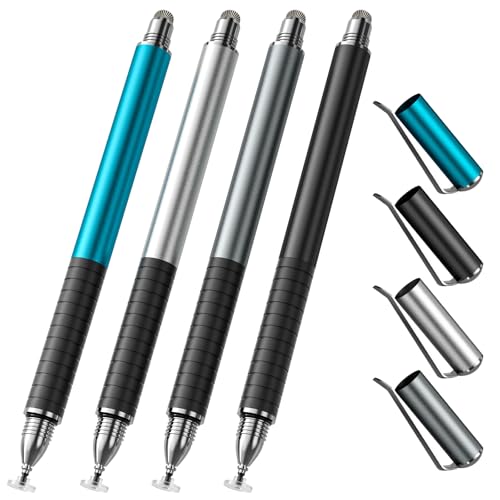 4-Pack Capacitive Stylus Pens for Touch Screens, 2-in-1 High Sensitivity Fine Point Disc & Fiber Tip Stylus with Portable Clip, Universal for iPad, iPhone, Android, Tablet & Drawing Stylist