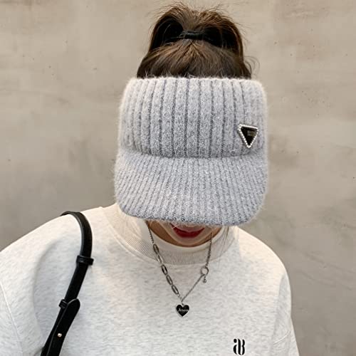 Image of Open Beanie with Earflaps Visor Brim Bun Ponytail Winter Golf Tennis Hats Women