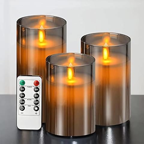 Gray Glass Flameless Candles with Remote Control Cover