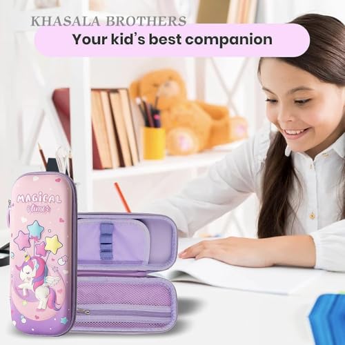 Image of M2K HUB Pencil Pouch for Kids, Compass School Pouch Premium Stylish Pen Holder Pouch Stationery Box Bag (Multicolor) (Pink Pencil Pouch)
