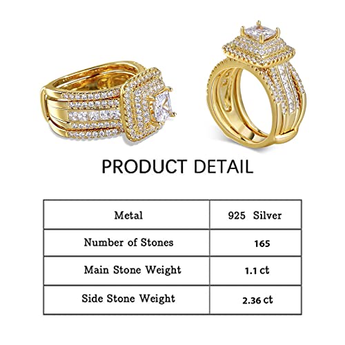 Image of Jeulia 3 PC Enhancer Ring Set for Women 925 Sterling Silver Princess Cut Diamond Engagement Rings Cubic Zirconia Halo Solitaire Wedding Rings Anniversary Promise Rings for Her with Jewelry Box