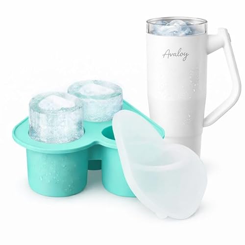 AVALOY Stanley Cup Eiswürfelform Zubehör Multi-Eisbecherform für Stanley Cup Eiswürfel Eiswürfel für 40 Oz Tumbler Becher Eiswürfelbehälter Silikon mit Deckel und Behälter (Türkis 600 ml)
