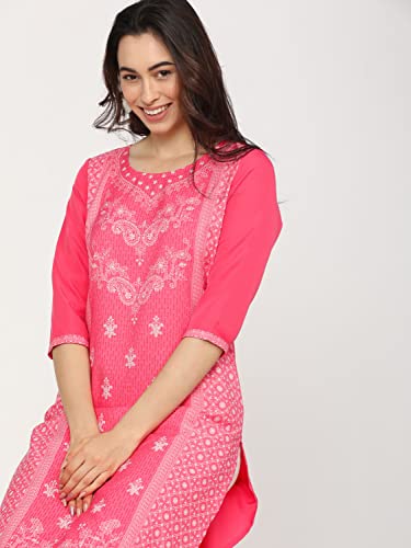 Image of Ketch Polyester Women's Regular Fit Printed Threeforth Sleeve Kurta