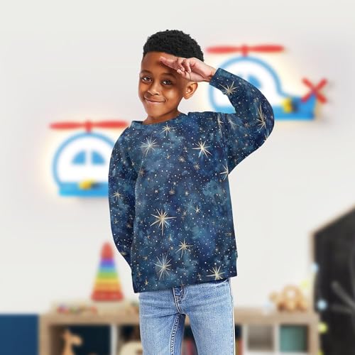 JUNZAN Glitter Stars on Night Blue Kids Boys Sweatshirt Hoodie Crewneck Boys Sweat Shirt Party 4T4