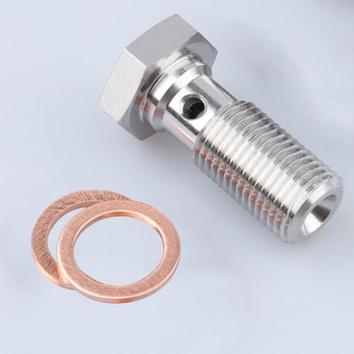 Image of Universal Stainless Steel M10x1.0 Metric Thread Banjo Bolts Brake Fitting Adapter with M10 Copper Washers, Single Banjo Bolt 24mm Length
