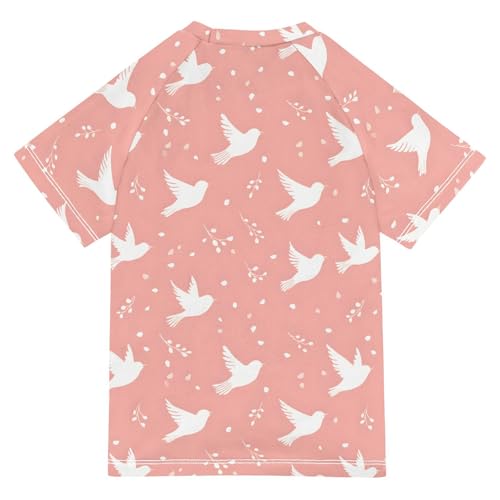 ALAZA Kids Rash Guard Girls Toddler Swim Shirts Short Sleeve White Flying Birds UPF 50+ 3T2