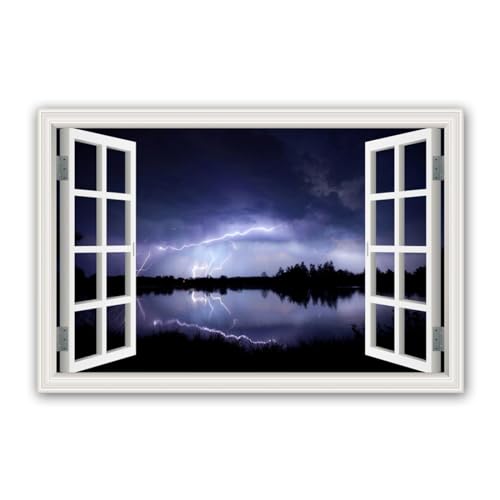 Tableau de paysages naturels fausse fenêtre déco murale photo paysage météo éclair bleu 30x45