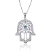 925 Sterling Silver Filigree Blue CZ Hamsa Hand of Fatima Pendant Necklace, 18 inches