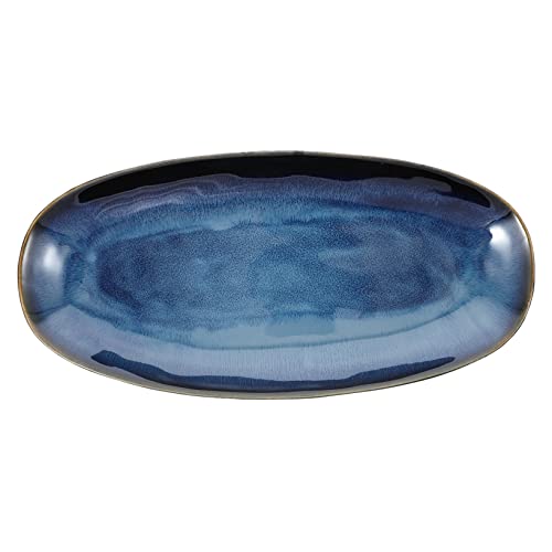 Plato grande rectangular de cerámica azul Wakauto
