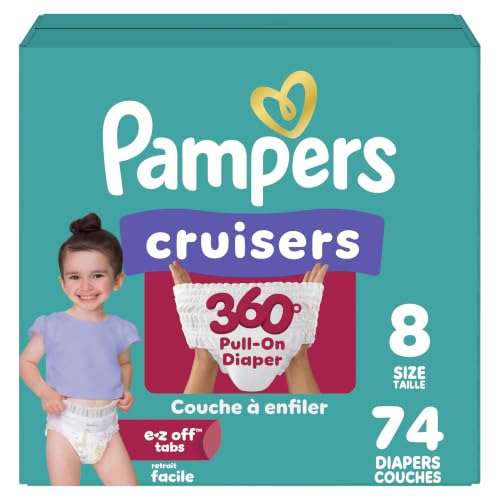 Image of Pampers Diapers - Cruisers 360 - Size 8, 74 Count, up to 100% Leakproof Fit, Designed for Active Babies, Pull On Diaper