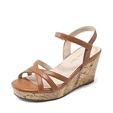 DREAM PAIRS Girls Wedge Sandals Flatform Open Toe Summer Platform Sandals Flower Wedding Party for Little Kid/Big Kid,Size 4 Big Kid,All Brown,SDWS25014K-V1