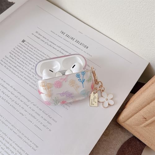Image of MINSCOSE Compatible with AirPods Pro2 Clear Case,Cute Flower Floral Aesthetic Design with Flowers Keychain, Soft TPU Protective Shockproof Case for Women Girl for Airpods Pro2-Color
