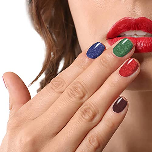 Jerclity 24 Sheets Glitter Solid Color Nail Polish Strips Stickers With Nail File Self-Adhesive Nail Strips Stick On Nail Stickers Full Nail Wraps For Women Girls #TOP3