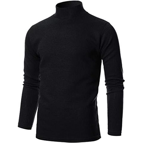 GIVON Mens Mock Neck Sweater Ribbed Slim Fit Long Sleeve Turtleneck Pullover Sweater / DCP076-black-2XL Cover