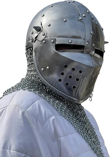 Handmade Steel Knight Helmet with Chainmail Coif | Medieval Armor Cosplay Crusader Helmet
