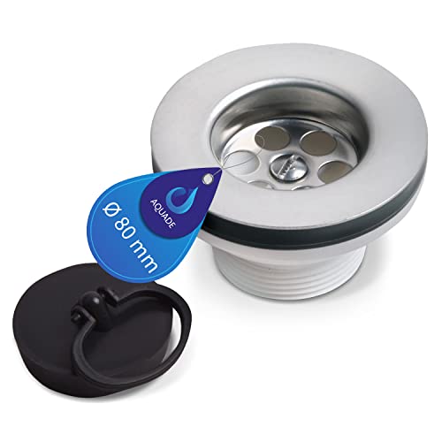 AQUADE Simplex Abfluss Ventil 1 1/2 Zoll Ø80 mm Ablaufventil Edelstahl - Ventil Ablauf Spülbecken Ablaufgarnitur mit Stöpsel Kunststoff für Spüle