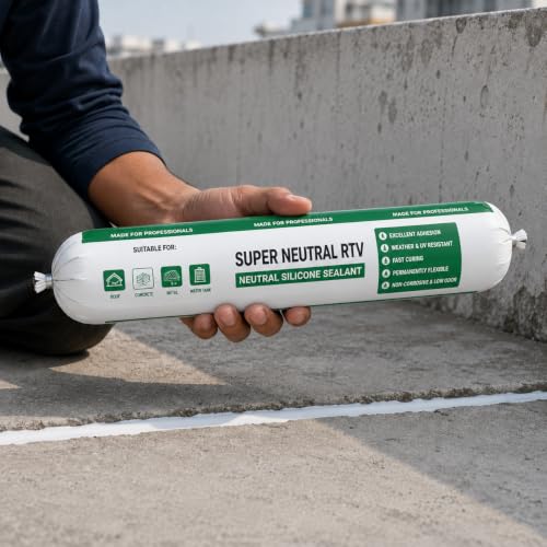 Image of White Silicone Sealant Waterproof | Fast Fixing & Drying RTV Neutral Silicone Adhesive for Roof Leakage Repair, Concrete, Water Tank, Metal, Steel, & Other Surface (600ml Sausage Pack)