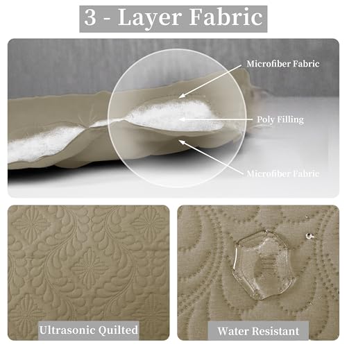 Housse de couette douce beige motif feuille d'olivier lit uni