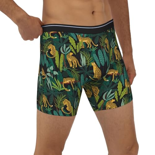Vosery Mens Boxer Briefs - Breathable Mens Underwear Boxer Briefs, Jungle Leopard Yellow Extended Length Underwear For Men4