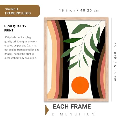 Image of kotart Home Decor Boho Painting Decorative Wall Art | Aesthetic Poster With Frame For Living Room Bed Room Hotel Wall Decor Digital Reprint Set of 3 (19X25 inch)