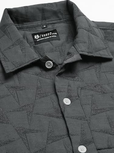 Image of Urban Scottish Men's Oversized Shacket, Cotton Jacquard, Long Sleeve Button Down Collared Shirt Jacket for Mens - Long Fit, Textured Fabric, Stylish Casual Outerwear