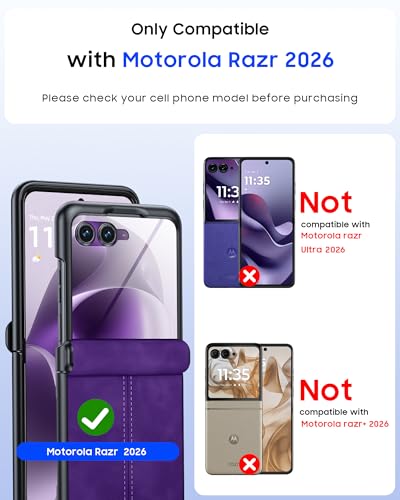 Image of for Motorola Razr 2026 Case with Hinge Protection & Built-in Outer Screen Protector, Ultra-Thin PU Leather Matte PC Shockproof Cover, Slim Protective Phone Case for Moto Razr 2026-Purple