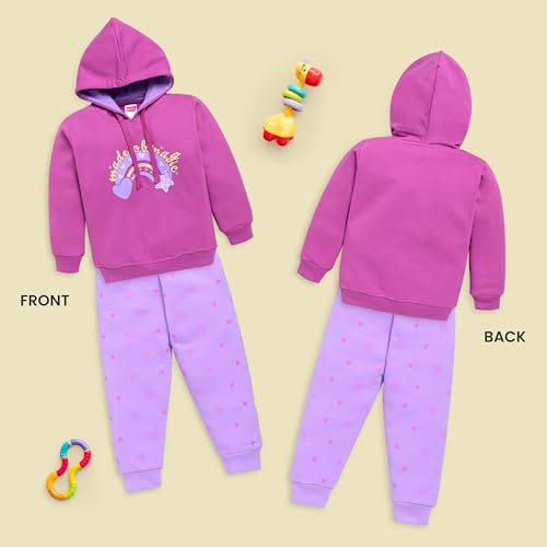 Image of LuvLap Baby Girls Full Sleeve Hooded Sweatshirt & Pyjama Set Pack of 1