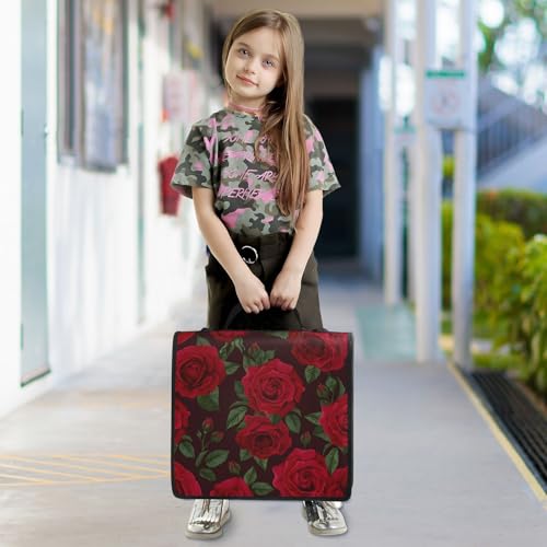Image of Red Rose Black Roses Zipper Binder Bag 3 Ring Binder with Shoulder Strap Zip Up 500 Sheets Capacity Multi Pockets for School Office Supplies