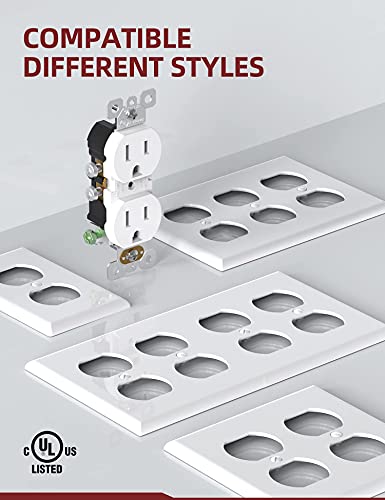 Aida Duplex Receptacle Wall Outlet, Residential, 3-Wire, Self-Grounding, 15Amp 125V, Ul Listed, Push & Side Wire, White (10 Pack) #TOP3