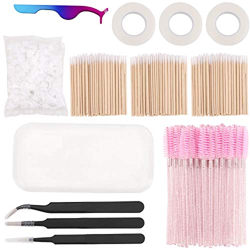 458 Pcs Eyelash Extension Kit Including Disposable Mascara Brush Tweezers Set Cotton Swabs