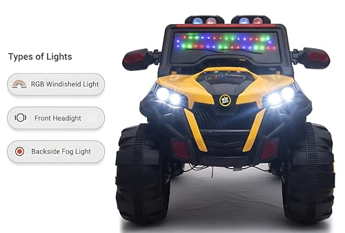 Image of Driving EV Cars for 2, 3, 4, 5, 6,7,8,Years | Remote + Steering + Mobile App Control | Kids Jeeps (Jumbo Size KAB2188 [2-8 Year Kids], Yellow)