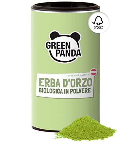 GREEN PANDA® erba d'orzo biologica in polvere dall'Austria | Erba dorzo bio in polvere senza glutine in una scatola di cartone sostenibile | per frullati verdi - clorofilla da bere | 125 g