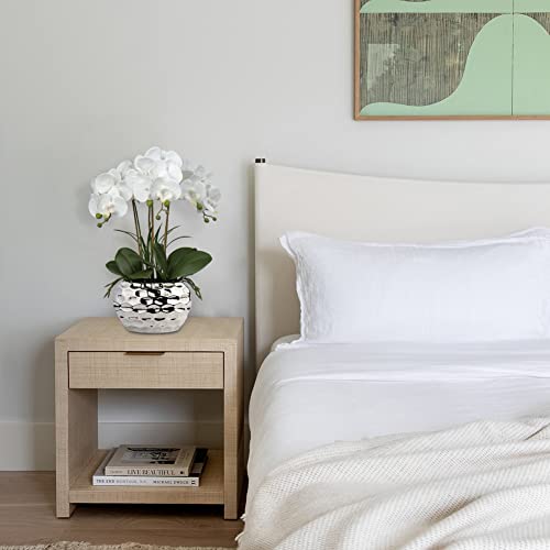 Briful Orchids Artificial Flowers 18" White Phalaenopsis Orchid With Silver Ceramic Pots Real Touch Faux Orchid Plant For Home Office Bathroom Living Room Wedding Decoration #TOP2